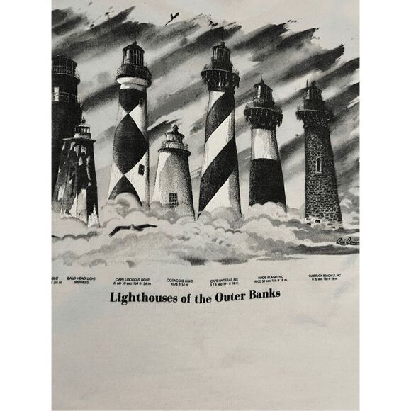 Vintage 90s Outer Banks Lighthouses Ribbed Single Stitch T-Shirt made in USA - Picture 8 of 11